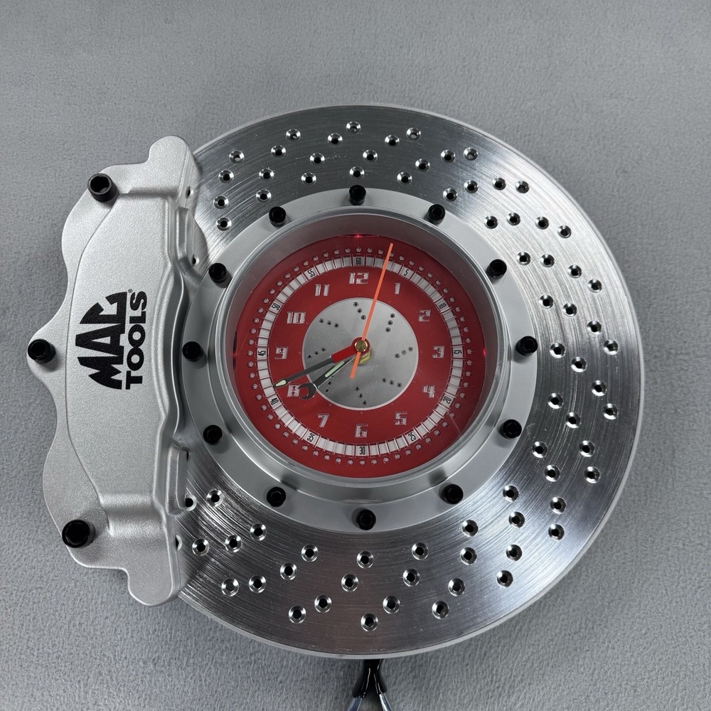 Rare MAC TOOLS SILVER BRAKE CALIPER ROTOR HANGING WALL CLOCK - HTF Tested
